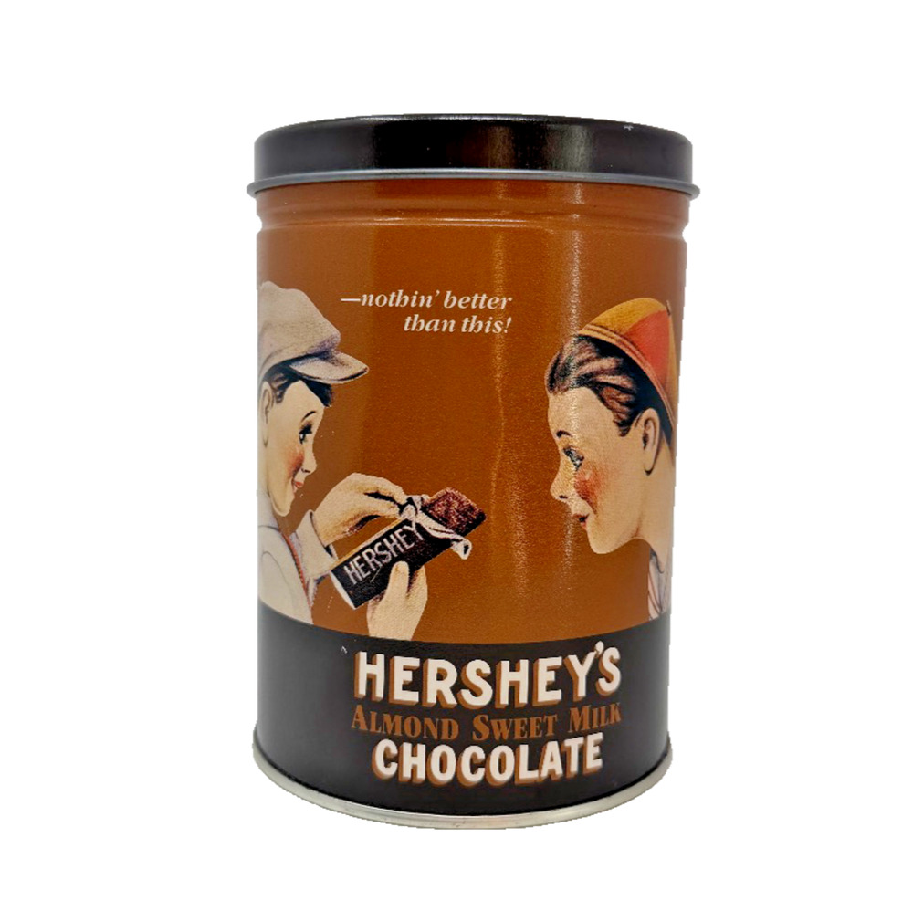 Hershey's 1983 Almond Sweet Milk Chocolate Tin Canister w/ Lid Vintage